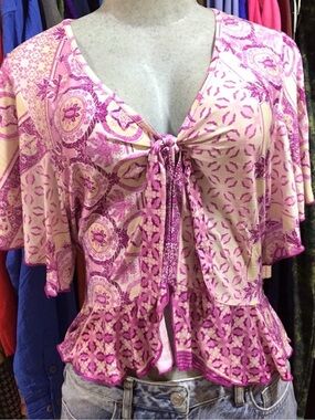 🌸 VENUS Fairycore Coquette Cottagecore Boho Y2K Romantic Tie Front Flowy Top 💕